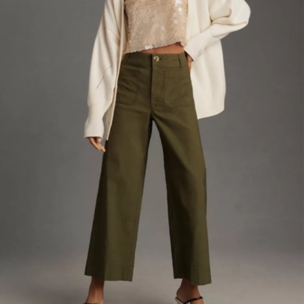 Anthropologie linen cropped wide-leg pant